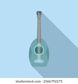Blue ukulele on a blue background casting a long shadow