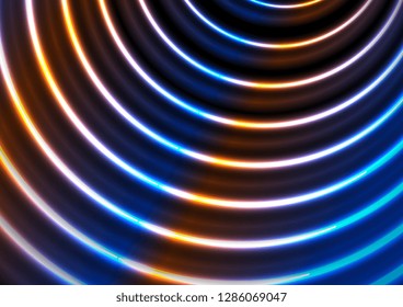 Blue ultraviolet neon glowing circles abstract retro background. Vector luminous design