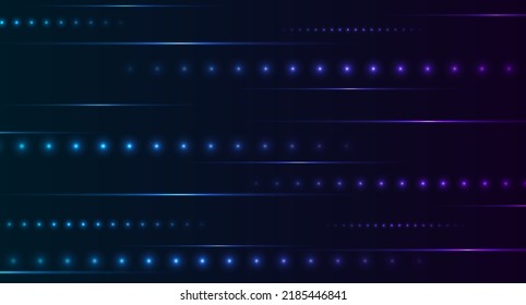 Blue ultraviolet neon glowing lines and dots abstract futuristic background. Vector design