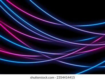 Blue ultraviolet neon glowing waves abstract modern background. Vector design