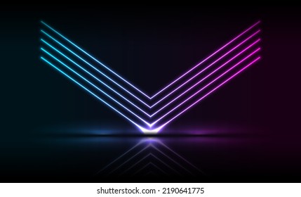 Blue ultraviolet neon laser arrows technology background. Futuristic glowing graphic vector design