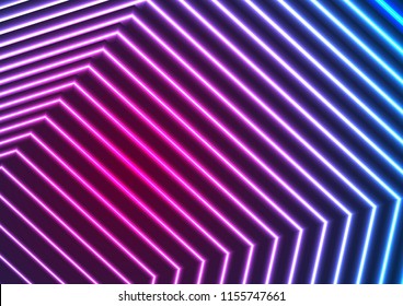 Blue and ultraviolet neon laser beam lines abstract background. Vector fluorescent iridescent design