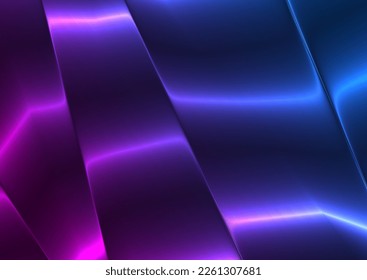 Blue ultraviolet neon laser glossy abstract background. Concept retro vector design