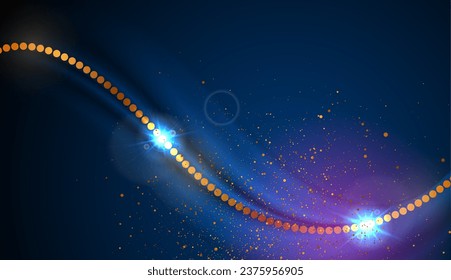 Blue ultraviolet shiny background with glowing golden dots and particles. Vector corporate luxury design