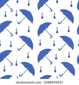 Blue Umbrella Canopy with Symphony of Raindrops. Perfect for adding a touch of rainy day charm. Suitable for use in digital and print media, including textiles, wallpapers, and stationery.