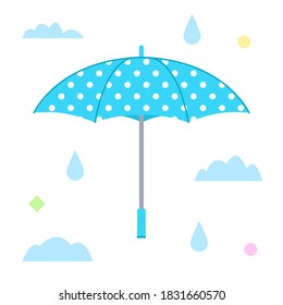 The blue umbrella. Flat design. Isolated icon on white background. Vector illustration.