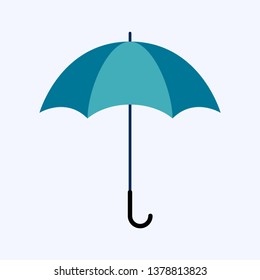 Blue umbrella flat style isolated on blue background