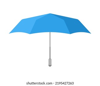 A blue umbrella with a gray handle isolated on a white background. Flat vector illustration