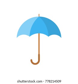 Blue umbrella icon in flat design. Vector illustration. Umbrella sign on white background.