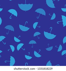 Blue Umbrella icon isolated seamless pattern on blue background. Vector Illustration