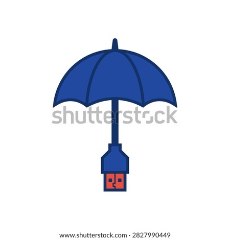 Blue umbrella icon with a USB connector handle representing cybersecurity and data protection