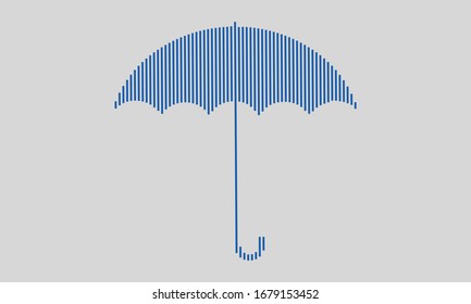 Blue umbrella icon vector in line art on ash white background.