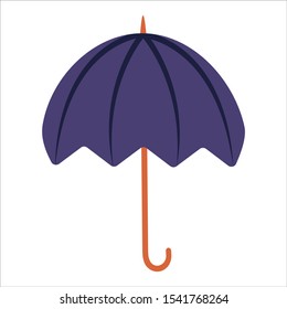 Blue umbrella on a white background. Beautiful stylish accessory in rainy weather