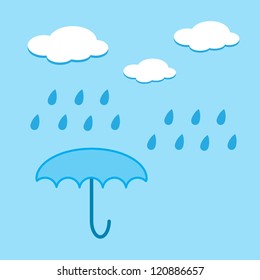 Blue umbrella and raindrops