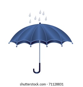 blue umbrella with some drops of rain on white background