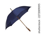 Blue umbrella with straight handle, umbrella stick from multicolored paints. Splash of watercolor, colorful drawing, realistic. Vector illustration of paints