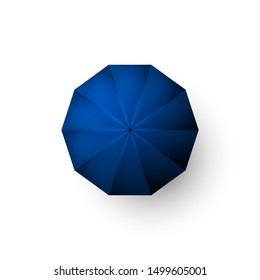 Blue umbrella. Top view of open parasol. Vector illustration isolated on white background