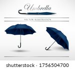 blue umbrella vector illustration open and close. Different angles template