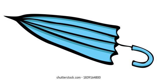 Blue umbrella walking stick. Closed umbrella. Freehand sketch.