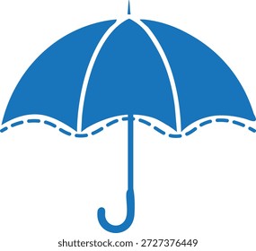 Guarda-chuva azul com linhas brancas e bordas tracejadas no fundo transparente