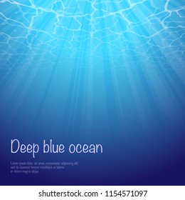 Blue Under Water Background With Light Rays And Sample Text