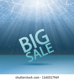 Blue under water background with sun rays and sample sale text