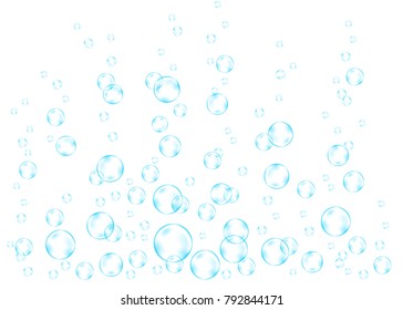  Blue underwater  air bubbles. Fizzy sparkles in water, sea, aquarium, ocean. Soda pop. Effervescent drink. Undersea vector texture.