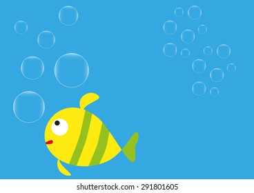 Blue underwater background with bubbles and fish