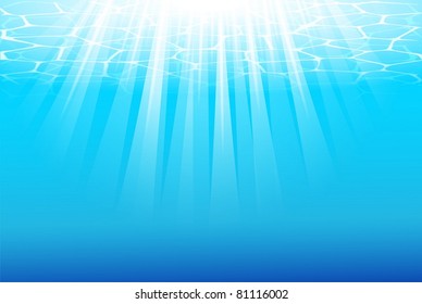 Blue underwater background with sunbeams. Vector illustration - EPS 10.