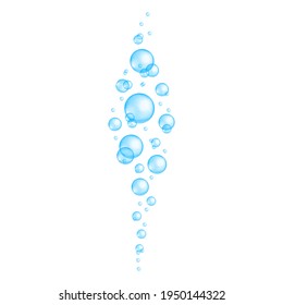 Blue underwater bubbles. Aquarium or sea water stream, bath sud, soap or cleanser foam, fizzy drink effect. Vector realistic illustration.