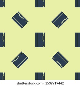 Blue Underwater note book and pencil for snorkeling icon isolated seamless pattern on yellow background. Water writing slate or tablet with pen.  Vector Illustration