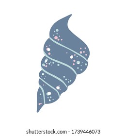 Blue underwater sea and ocean seashells - abstract emblem or logo template isolated on white background. Doodle hand draw