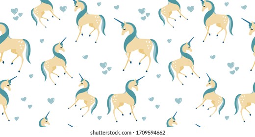 Blue unicorn illustration in seamless pattern for personal project, background, invitation, wallpaper and many more