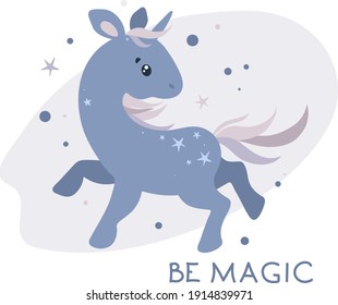 blue unicorn magical  design, vector illustration