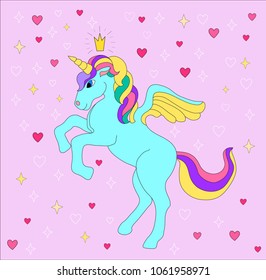 blue unicorn, on pink background vector illustration