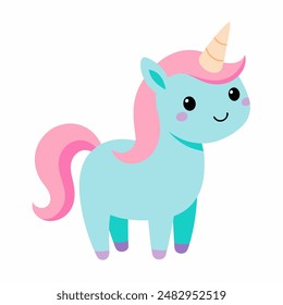 A blue unicorn with a pink mane on white background