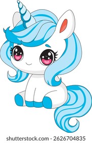 Blue Unicorn Sitting Cartoon Vector