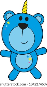 Blue unicorn teddy bear, for creating kids decor, printing on t-shirts, cups, etc.