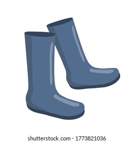 Blue unisex rubber boots. Vector illustration in flat style on a white background isolated.