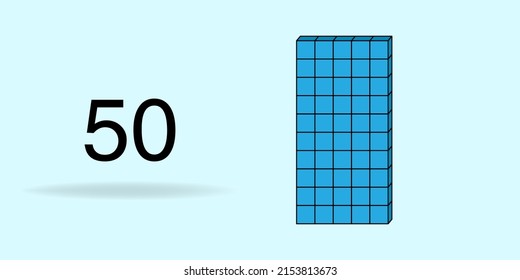 Blue unit cube, counting number, and black number 50
