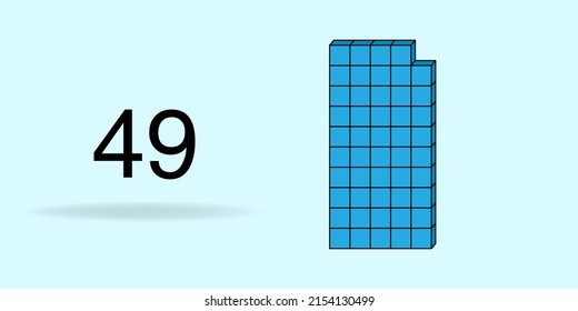 Blue unit cube, counting number, and black number 49