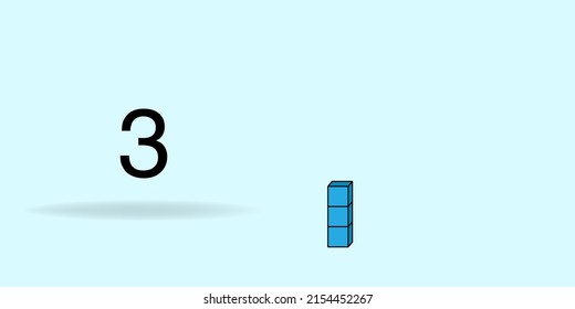 Blue unit cube, counting number, and black number 3