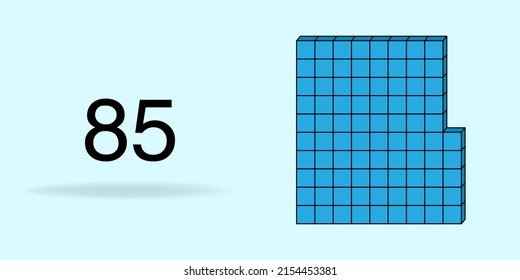 Blue unit cube, counting number, and black number 85