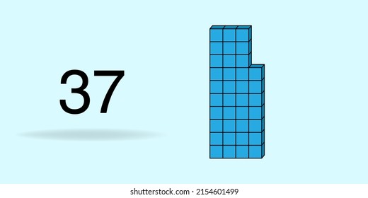 Blue unit cube, counting number, and black number 37