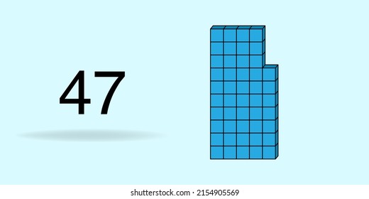 Blue unit cube, counting number, and black number 47