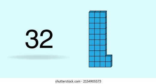Blue unit cube, counting number, and black number 32