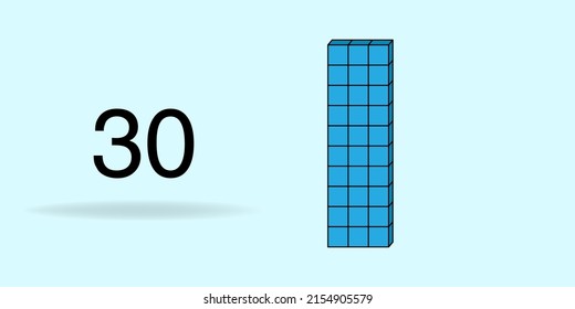 Blue unit cube, counting number, and black number 30