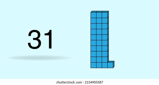 Cubo de unidad azul, número de recuento y número negro 31