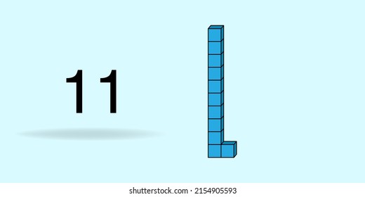 Blue unit cube, counting number, and black number 11