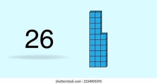 Blue unit cube, counting number, and black number 26